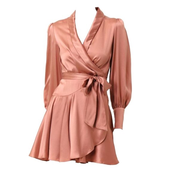 Zimmermann Silk Wrap Long-Sleeve Mini Dress In Blush - Women's Size US 2P - NWT - Picture 1 of 7